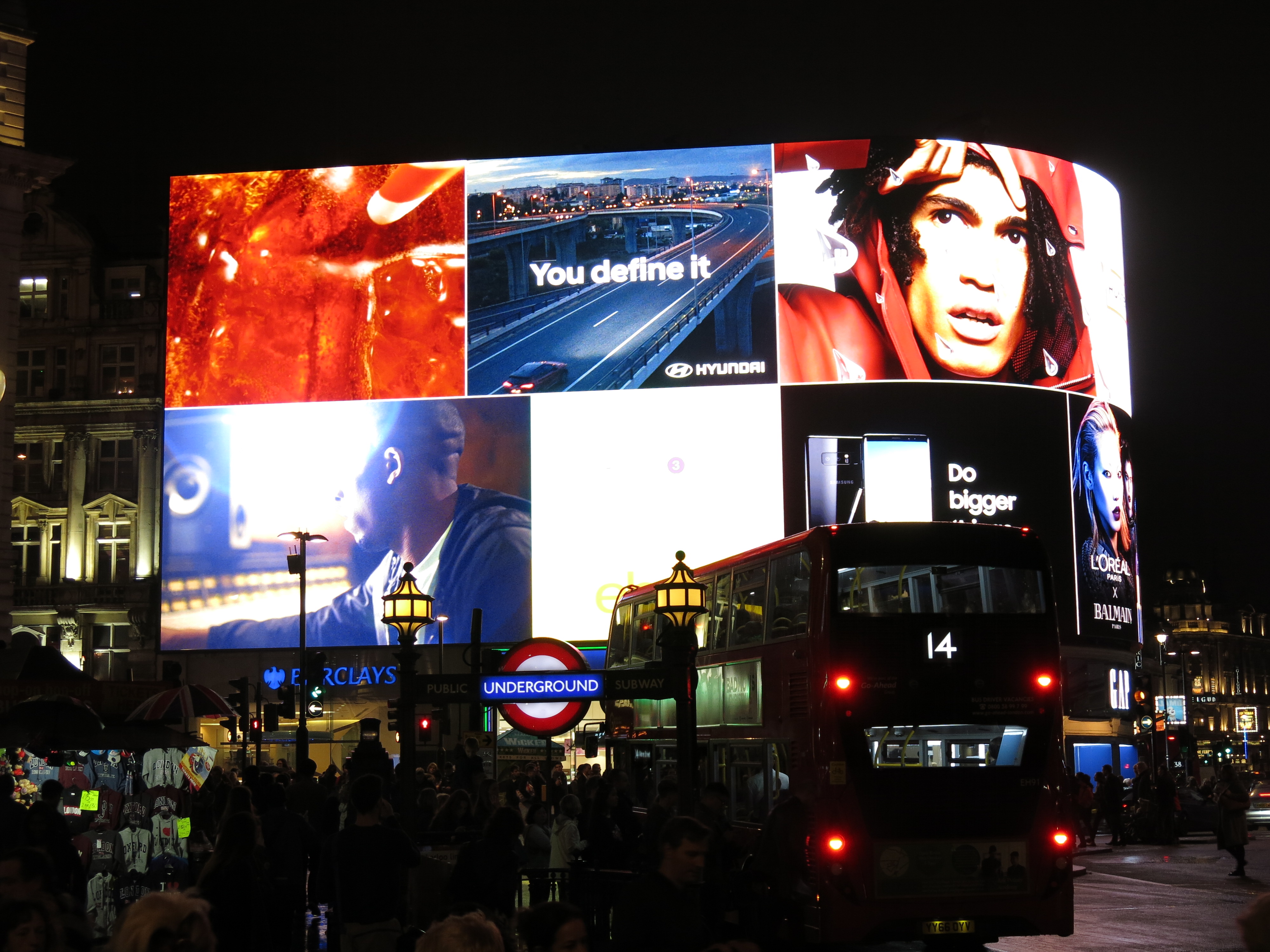 Outdoor LED advertising display in a city setting